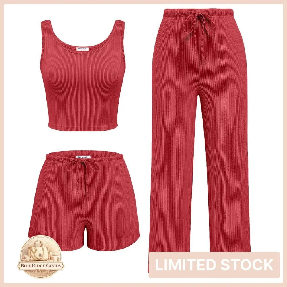 Ribbed Lounge Set Crop Top Shorts Pants Soft Pajama Y2K Chic Vacation Outfits